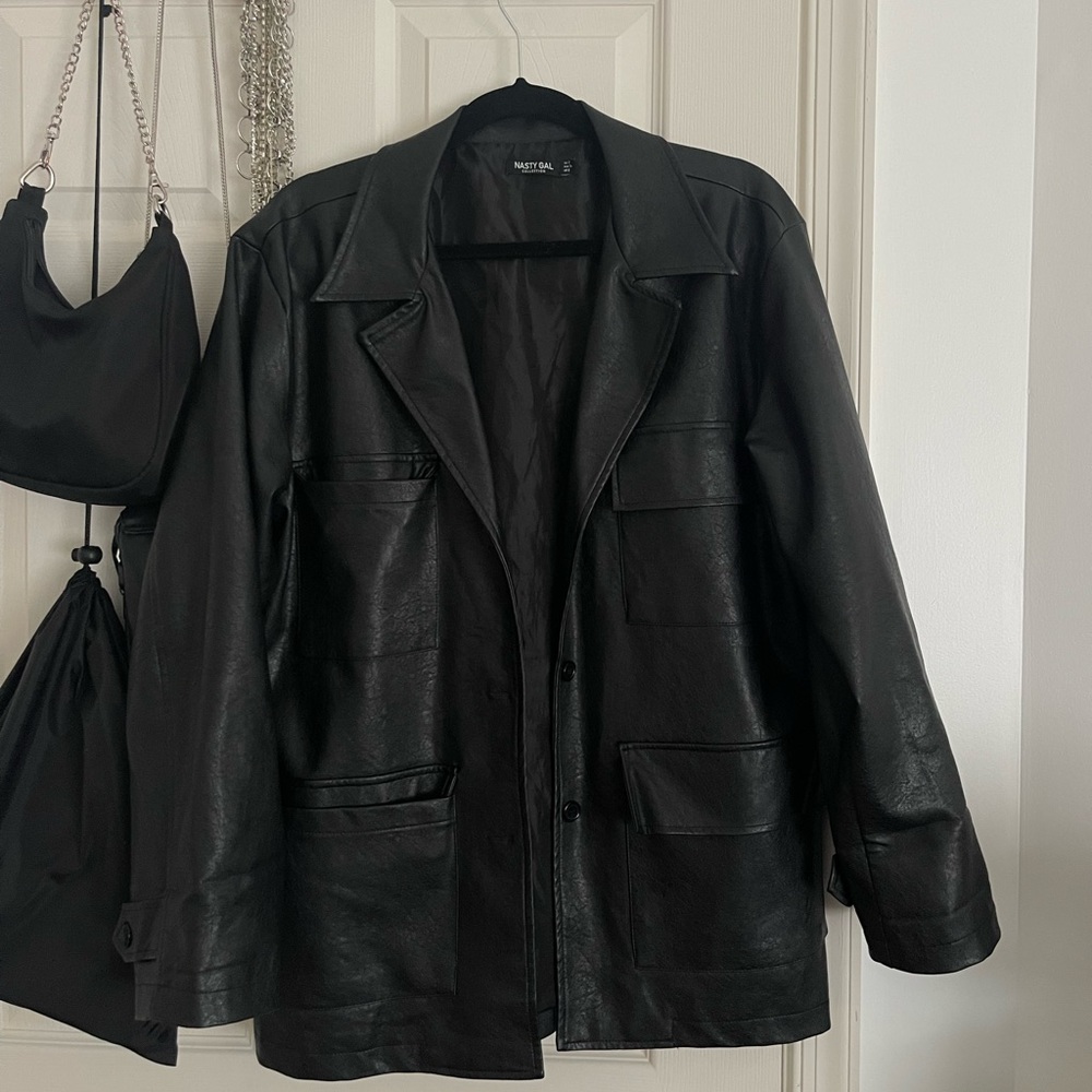 Nasty gal leather jacket in black size 2
